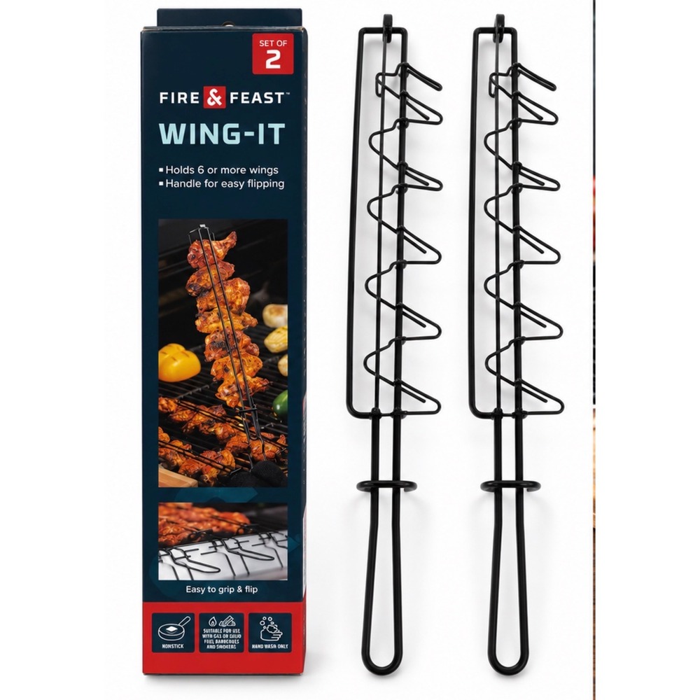Fire & Feast Wing-It Nonstick Chicken Wing Grilling Racks Set of 2 Black